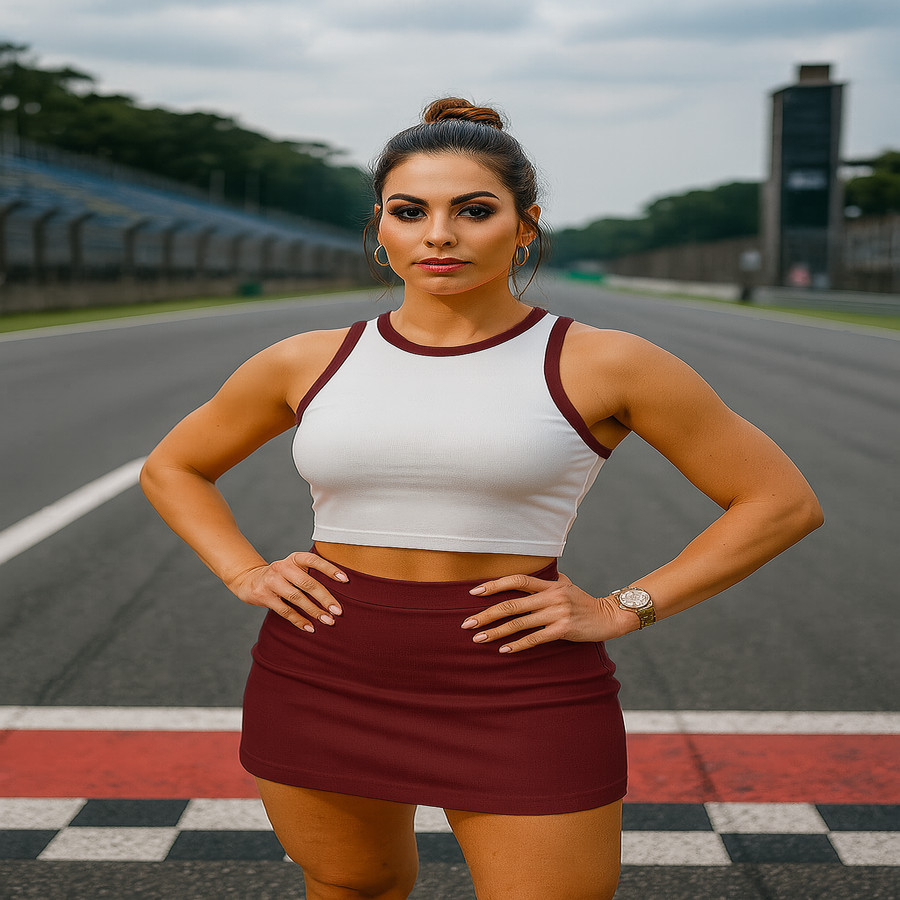 Conjunto Feminino Casual Cropped Bicolor Ribana + Saia Ribana