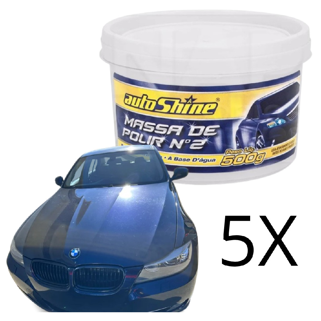 KIT 5 MASSA DE POLIR CAPO DE CARRO N°2 BASE AGUA 500G AUTOSHINE