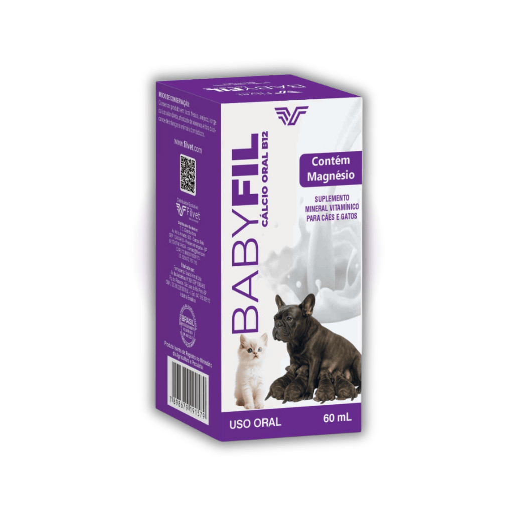 Suplemento para Filhotes Babyfil 60ml - Calcio Oral B12 + Magnésio /Cadelas Prenhas e Filhotes
