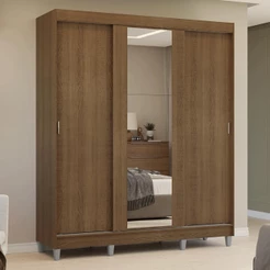 Guarda-Roupa Casal com Pés 3 Portas de Correr com Espelho Rustic Reno Madesa