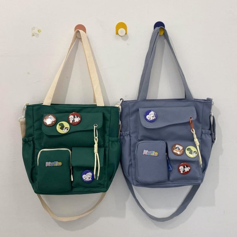 Crachá De Cortesia Unissex Mochila multibolsos Grande Capacidade Crossbody Saco Estudante Cor Sólida Retro Saco De Ombro