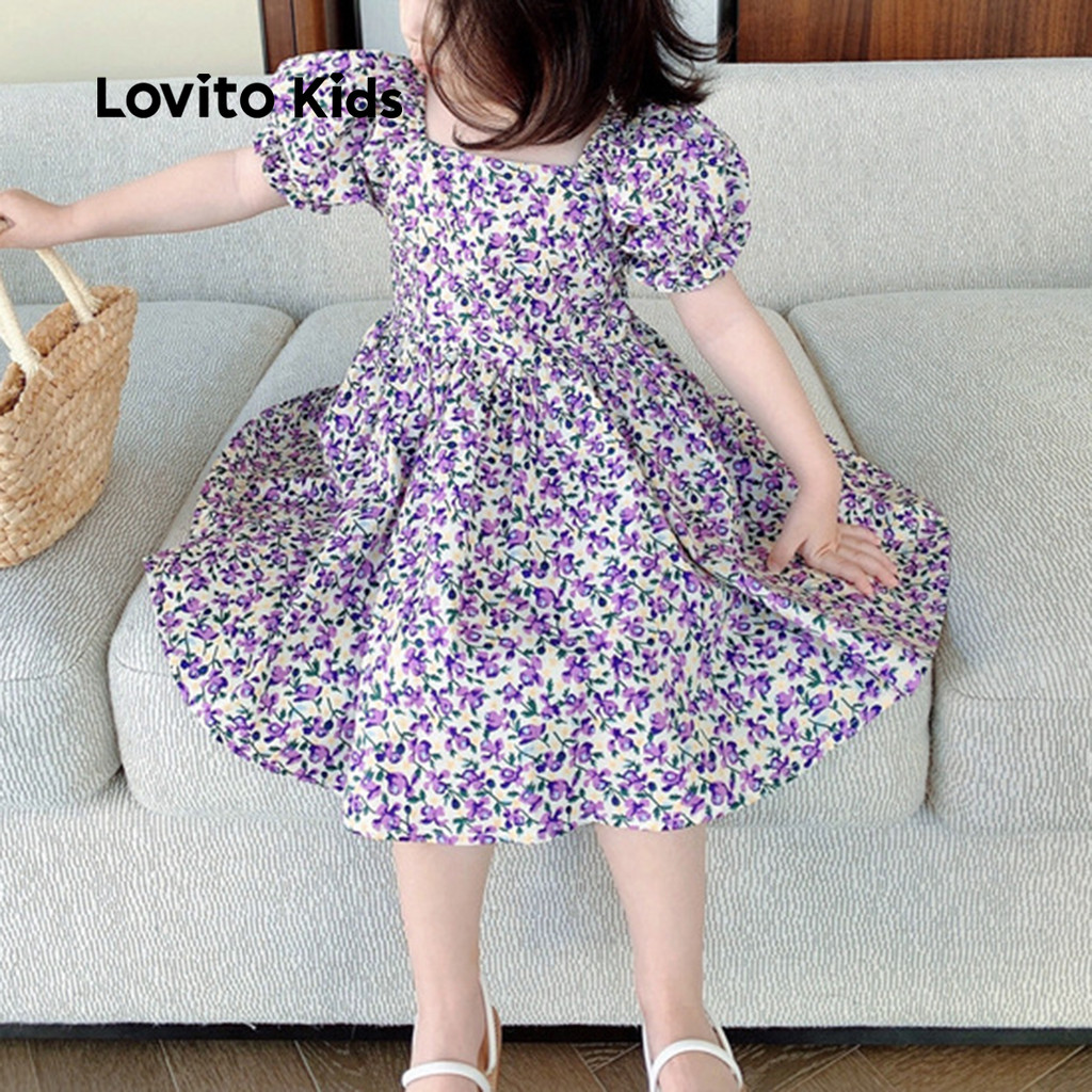 (NEW) Lovito Kids Vestido Fofo em Colorblock com Drapeado para Primavera/verão para menina LNL119129 em Oferta na Shopee
