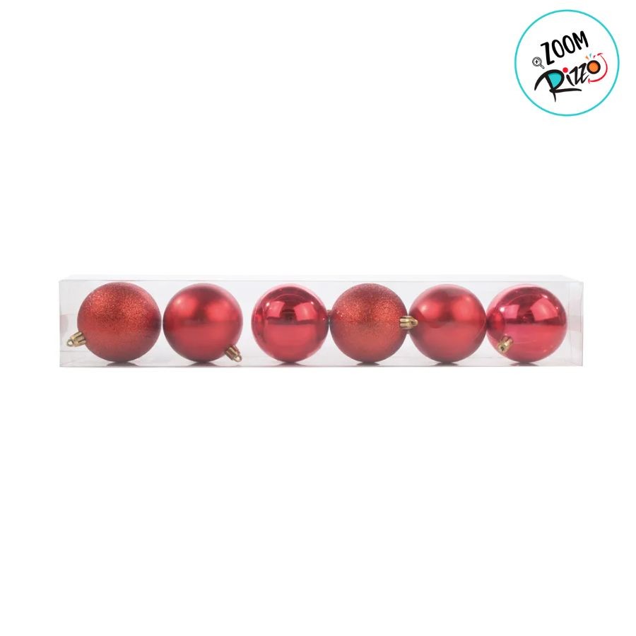 Bola de Natal em Tubo - Brilho/Fosco/Glitter Vermelho - 6cm - 6 unidades - Cromus - Rizzo