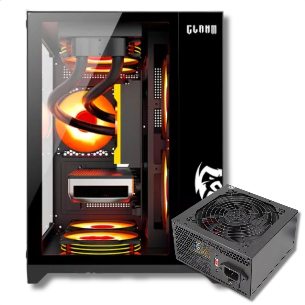 Gabinete Gamer Aquário Clanm Grodd Night Fonte 500W Preto