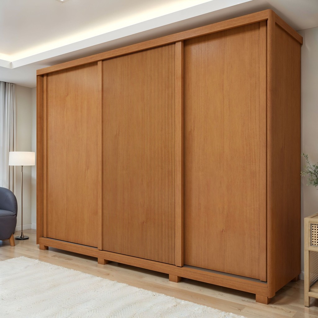 Guarda Roupa  Ollie 3 Portas 6 Gavetas 6 Prateleiras 100% MDF com Pés Amêndoa Clean/Off White/Amêndoa Clean em Oferta na Shopee