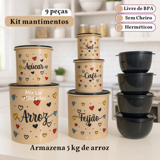 Kit de potes mantimentos cozinha 5 peças + 4 potes boll redondos em Oferta na Shopee