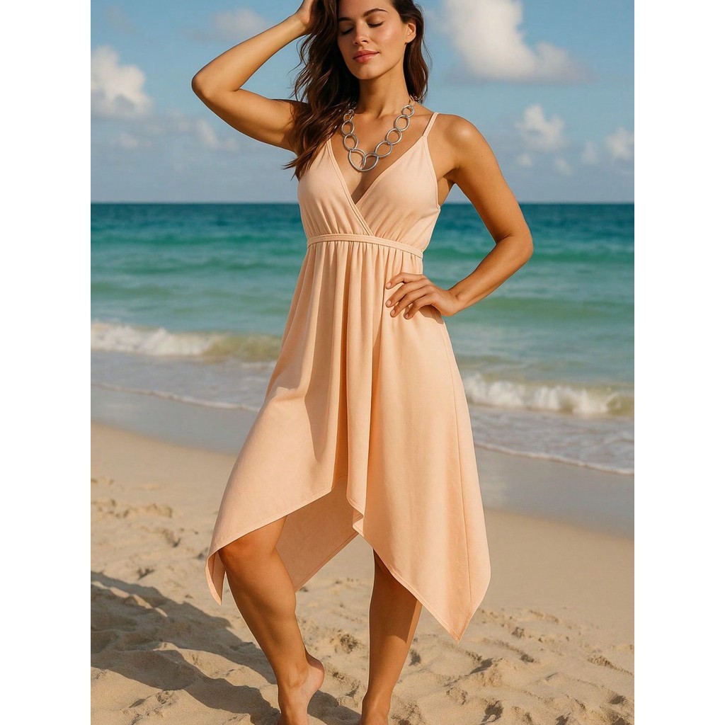 Vestido Feminino Envelope Alcinha Soltinho com Bicos e Decote nas Costas Social Moda