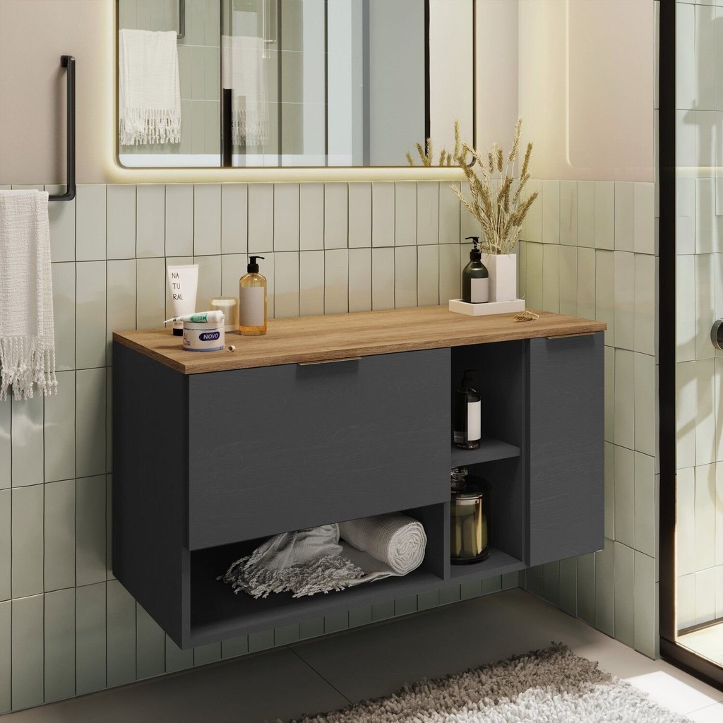 Gabiente para Banheiro Suspenso 2 Portas Grafite/Mel em Oferta na Shopee