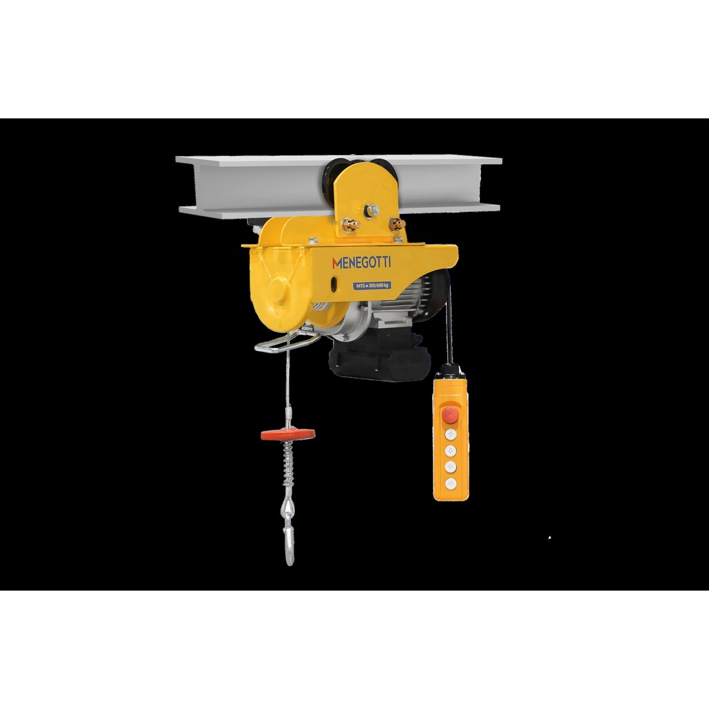 Guincho Coluna Prime Trole Eletrico 300|600kg 12|6m com Motor Monofasico 127V 60hz Menegotti Amarelo 127V