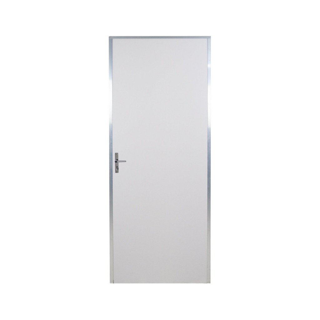 Kit Porta de Madeira Lisa 212x75cm com Batente de Aluminio 3,6cm Ecomadeiral Mgm Abertura Esquerda Branco