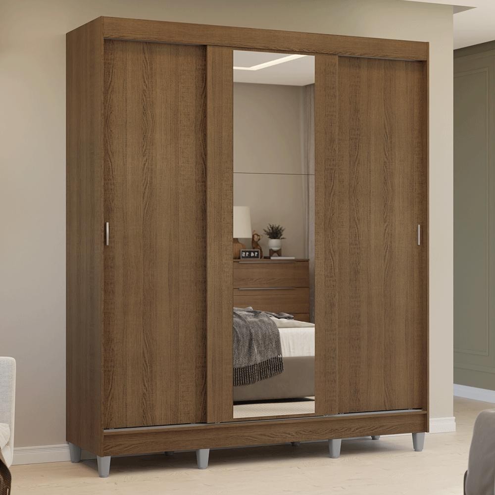 Guarda-Roupa Casal com Pés 3 Portas de Correr com Espelho Reno Madesa R