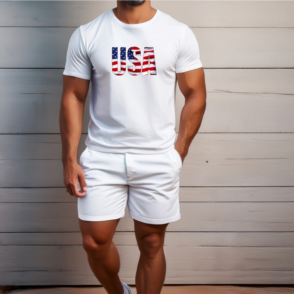 conjunto kit Camiseta camisa e Short Tectel  Lançamento Conjunto Masculino USA Americana EUA Patriota PremiumSHORT E CAM