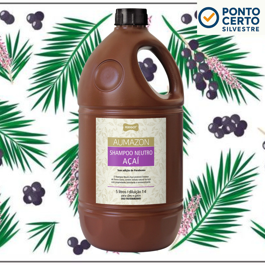 Shampoo Neutro Profissional Aumazon Açaí Perigot 5L Para Cães – Limpeza Suave, Brilho e Hidratação Intensa