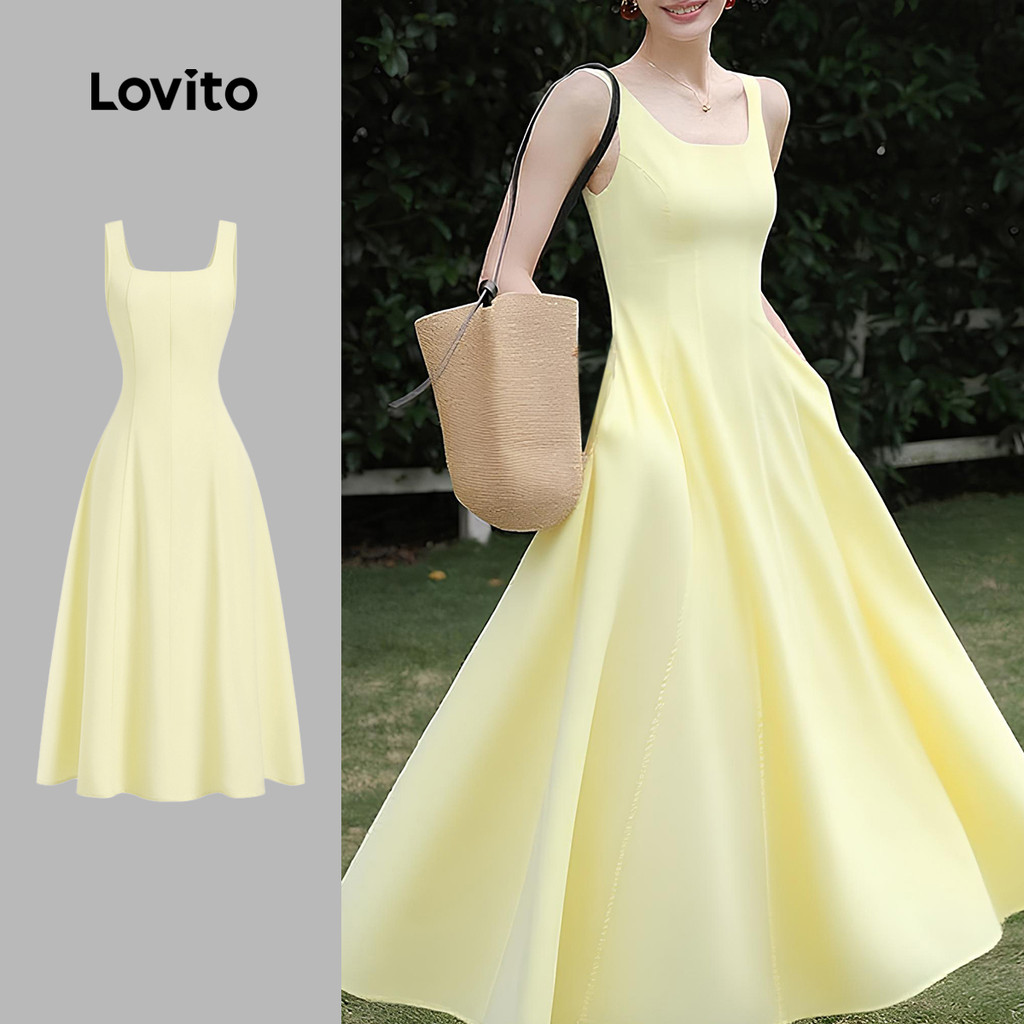 Lovito Vestido Casual De Férias Com Zíper Toque Macio Amarelo Para Primavera/verão LB134LD416 em Oferta na Shopee