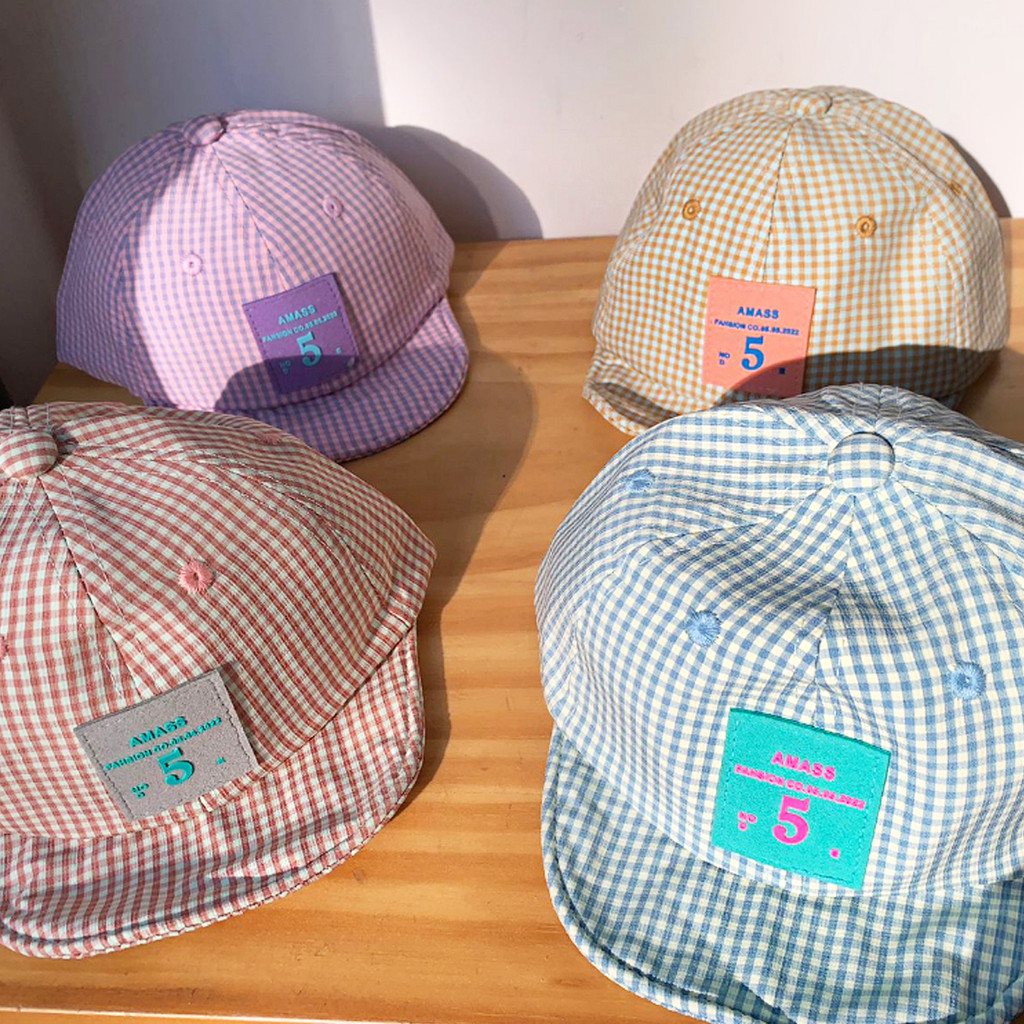 Boné Infantil Ursinho Chapéu Boina Bordado Xadrez Criança Bebê Fofo Unissex Verão Fashion