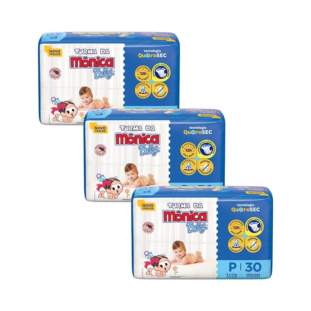 Kit 3 Fraldas Turma da Mônica Baby Jumbo P com 30un cada em Oferta na Shopee