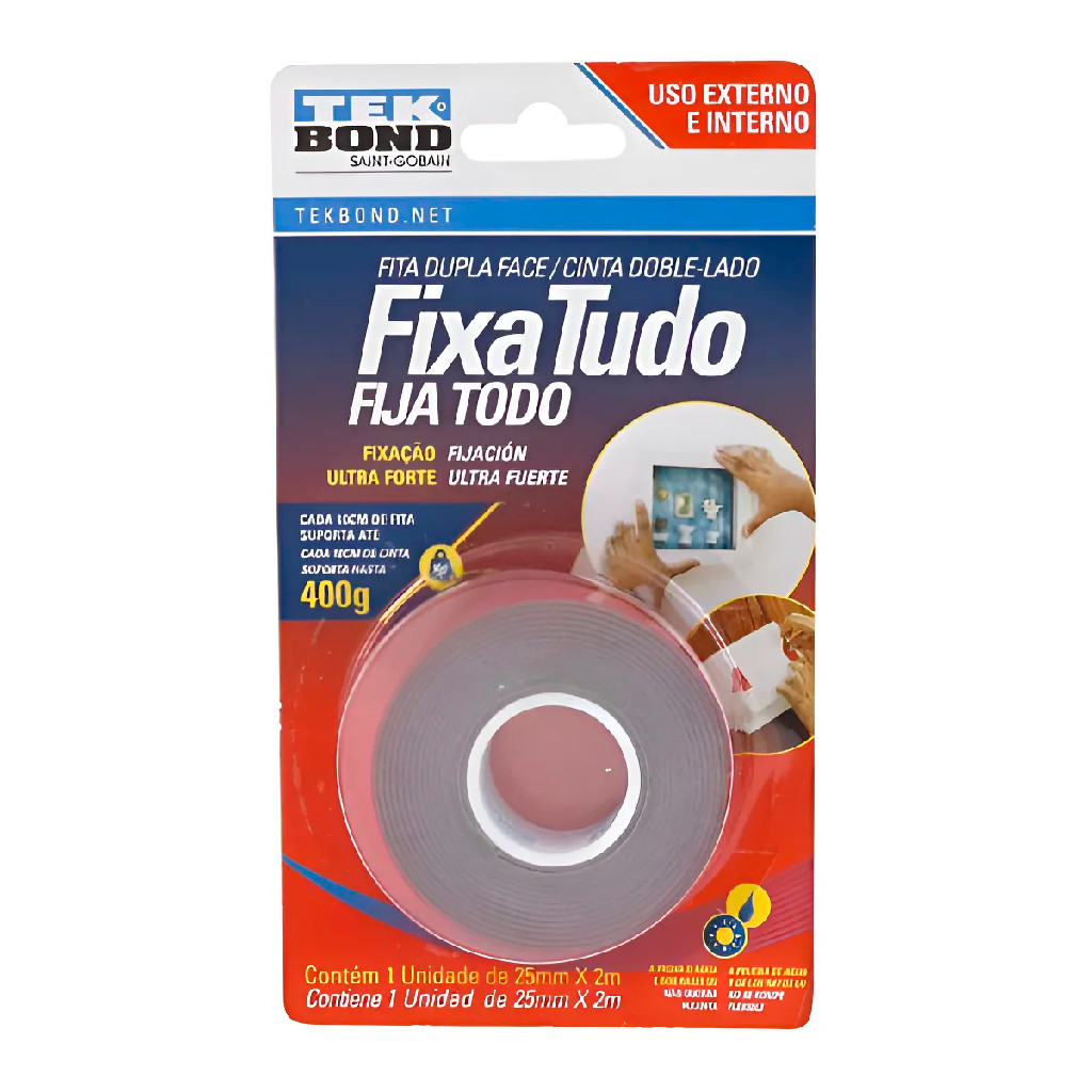 Fita Acrílica Dupla Face Fixa Tudo 25mmx2m Tekbond Cinza