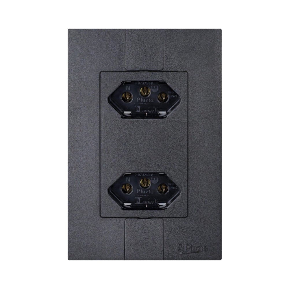 Kit 5 Tomadas Dupla 20a 250v Linha Fácil Monobloco Pluzie 2p+t Placa 4x2 Preto Fosco