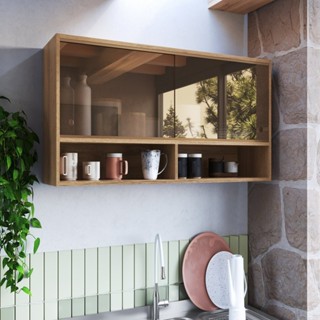 Armário Aéreo 2 Porta 2 Nichos 120cm Vidro Reflecta Veneza Modulada em Oferta na Shopee