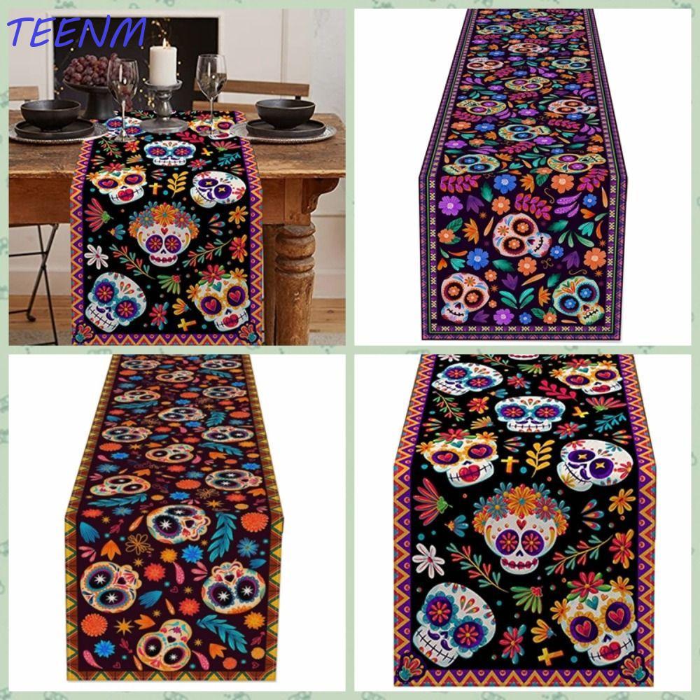Toalha De Mesa TEENM , Corredor Retangular Esqueleto Com Caveira , Longa Para Decoração De Festa Estilo Mexicano