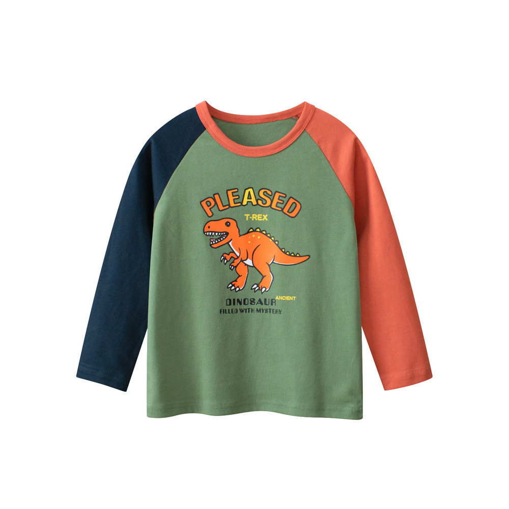 27 crianças puro algodão roupas infantis meninos manga comprida camiseta 2026 primavera dos desenhos animados dinossauro