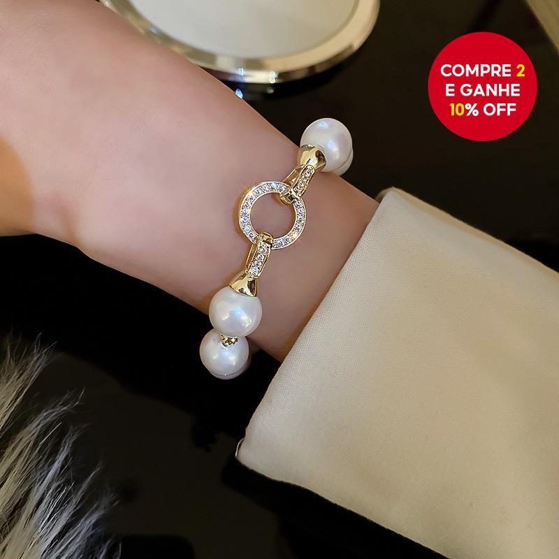 1 peça de pulseira de pérola com zircônia dourada, estilo coreano, pulsera de alta qualidade, com personalidade e