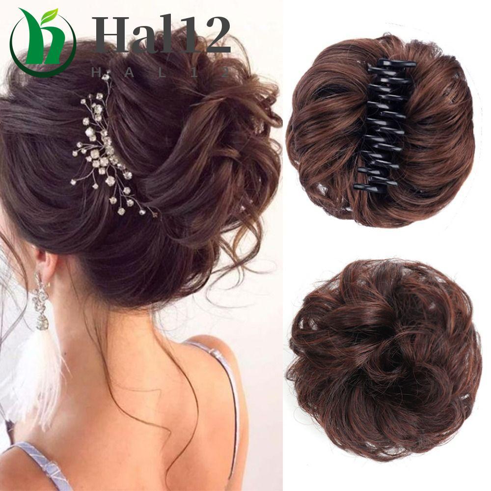 HALB Coque Sintético , Cabelo Falso Updo Bagunçado De Encaracolado , Extensões Scrunchie Marrom Garra Clipe