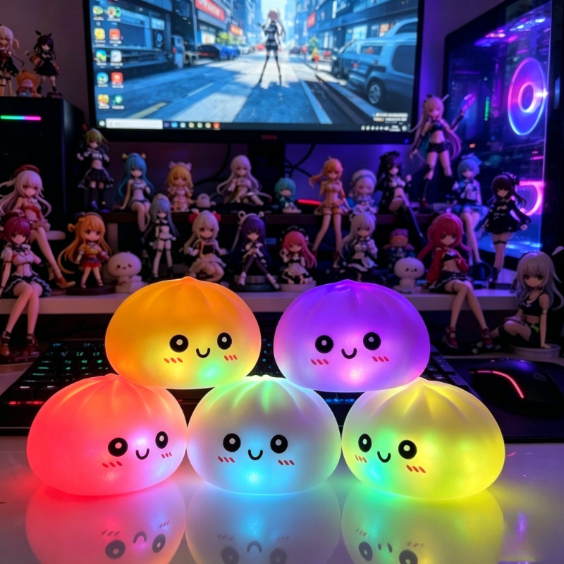 Brinquedo Mole Colorido Do Bolinho Brilho , Da Inquietação Alívio Estresse De Baozi Luz Diodo Emissor De Prata Com Gaiol