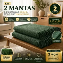 Kit Com 2 Mantas para Sofá 2,10 x 1,20m Grande Decorativa Elegante Alta Qualidade