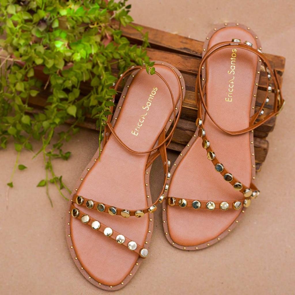 Sandália Rasteira Feminina Linha Premium Boho Chique Delicada Detalhe Tiras Ajuste Fivela Tornozelo — imagem 2 de 2