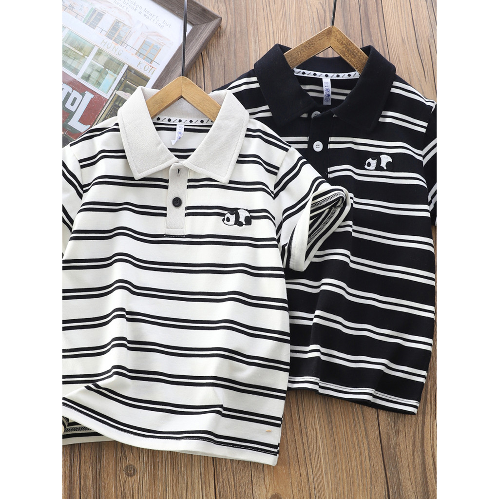 Meninos puro algodão de manga curta listrado camiseta polo 2026 novo estilo verão meninos meia manga crianças médio