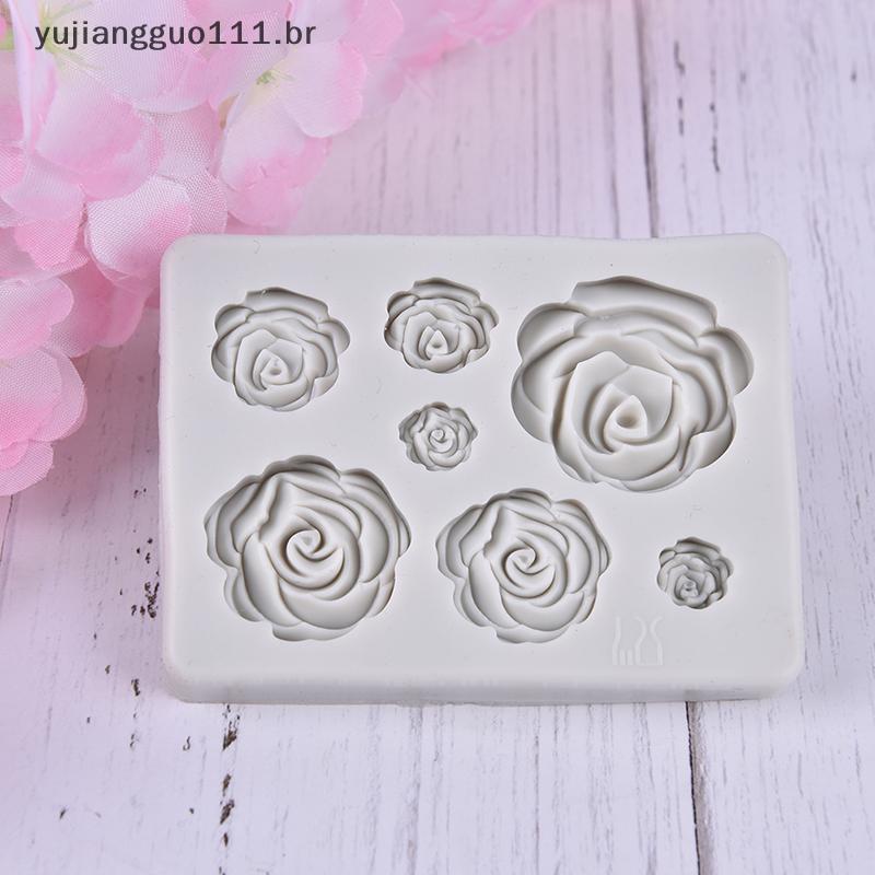 # Novo 3D Rosa Flor Silicone Fondant Molde De Chocolate Decoração De Bolo Artesanal De Açúcar .