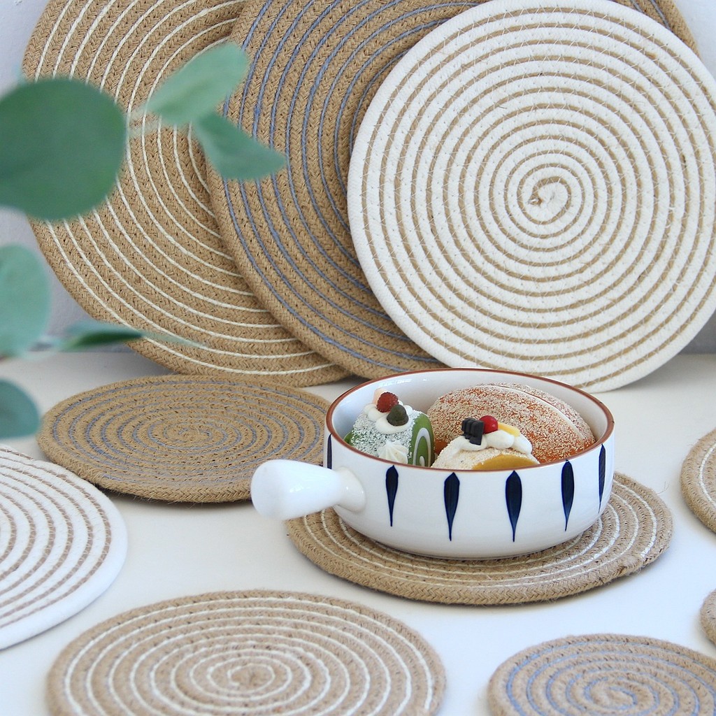 Coaster corda de algodão tecido à mão tapete de chá japonês juta corda de cânhamo coaster casa mesa de jantar placa tige