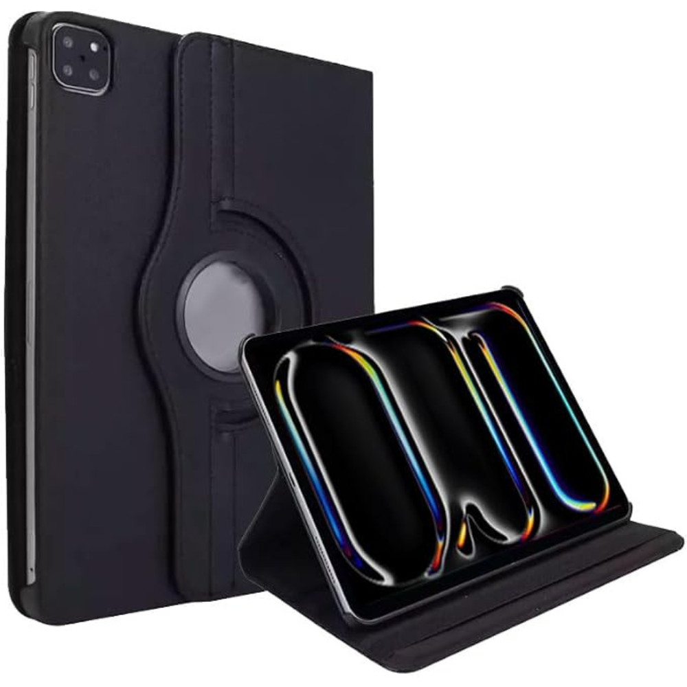Capa Tablet Couro Flip Giratória Preta Case Flip Com Suporte Para iPad Pro 2024 11" Polegadas Preta