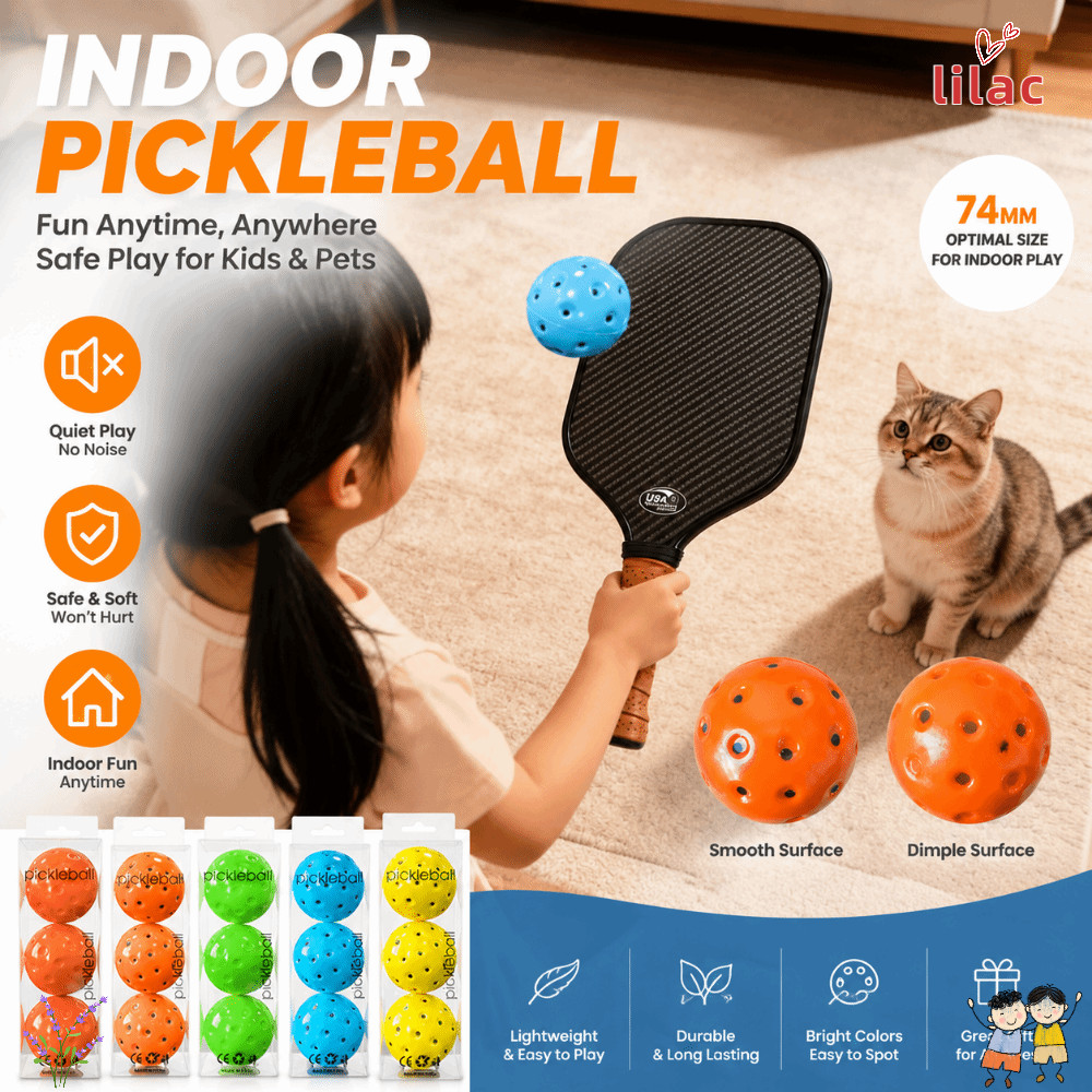 LILAC Bola De Picles De Espuma De 3 Peças , Pickleballs Silenciosos Multicoloridos De 74 Mm , Prática Silenciosa De Salt