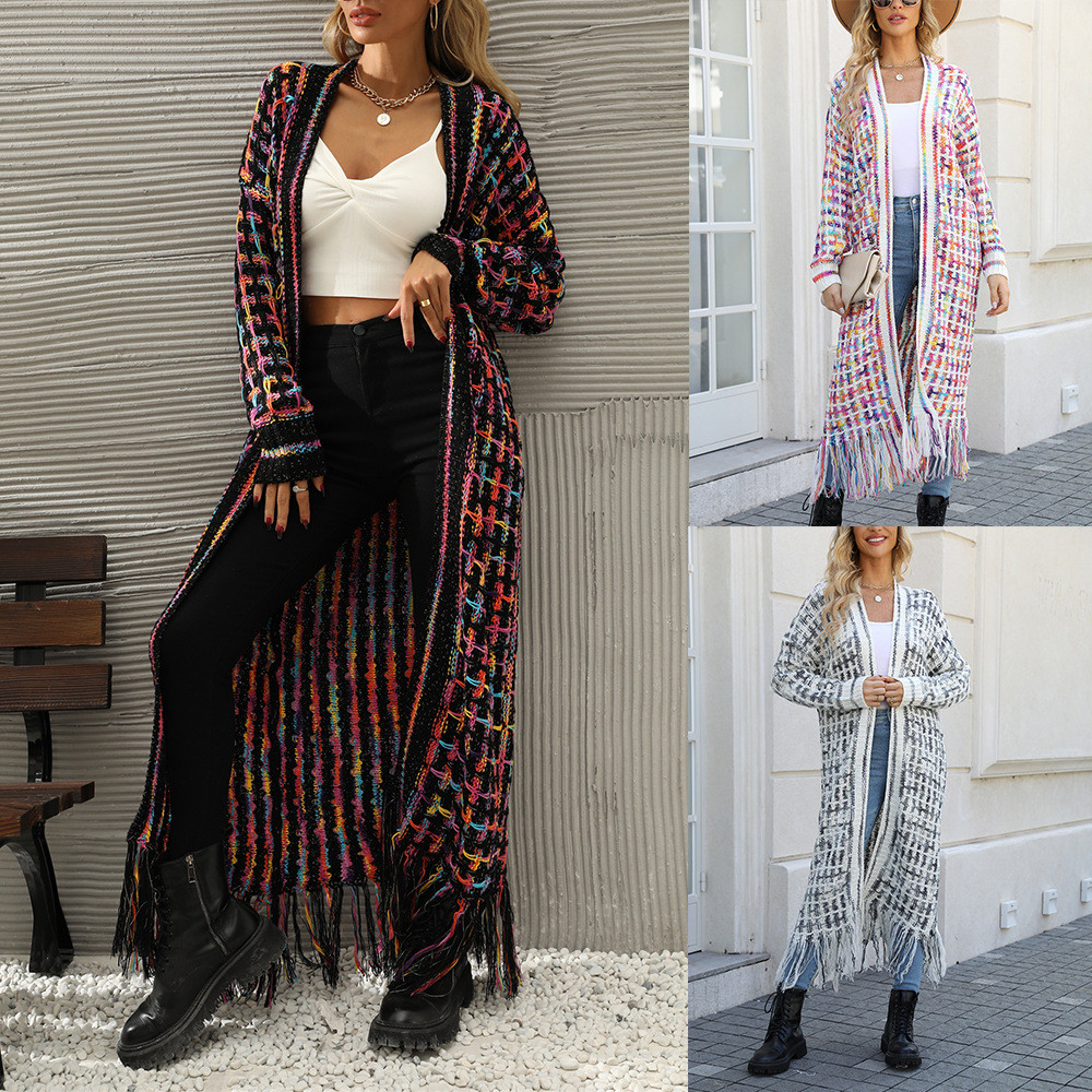 Tassel Long Cardigan Jaqueta Suéter Roupas Femininas
