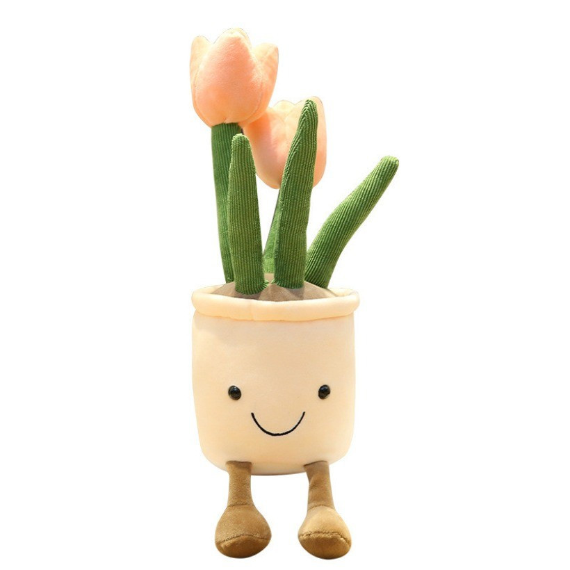 Toque Super Macio Criativo Falso Suculento Tulipa Vaso Decoração De Pelúcia Simulação Engraçada Ornamento De Planta Para