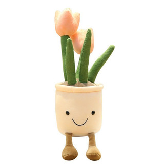 Toque Super Macio Criativo Falso Suculento Tulipa Vaso Decoração De Pelúcia Simulação Engraçada Ornamento De Planta Para