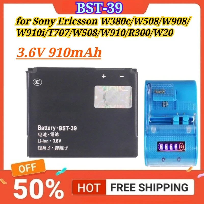 BST-39 3.6V 910mAh Para Sony Ericsson W380c W508 W908 W910i T707 W508 W910 R300 W20 Baterias Carga Universal