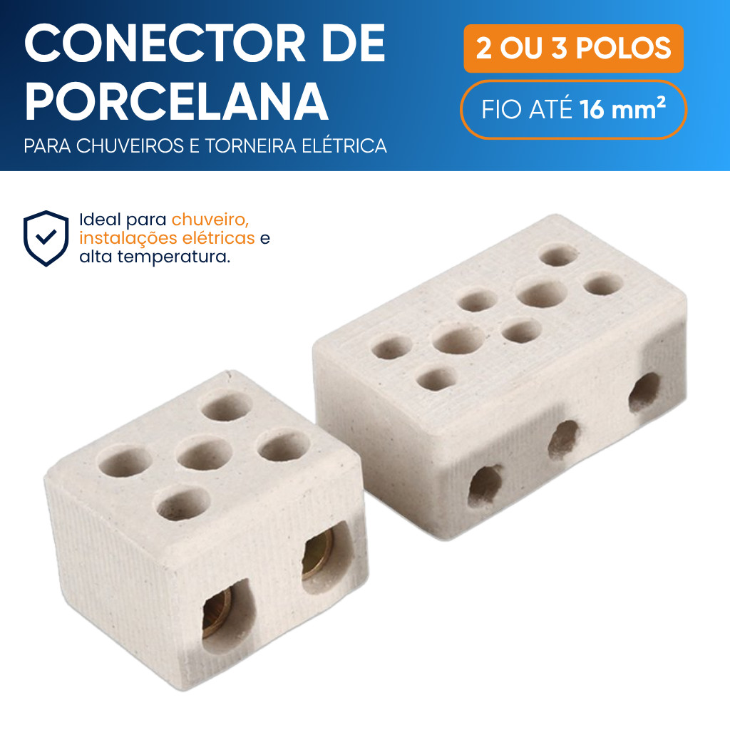 Conector Porcelana Chuveiro 110/220v Sindal Duplo Triplo Cabo 10mm 16mm 25A 50A Torneira Elétrica