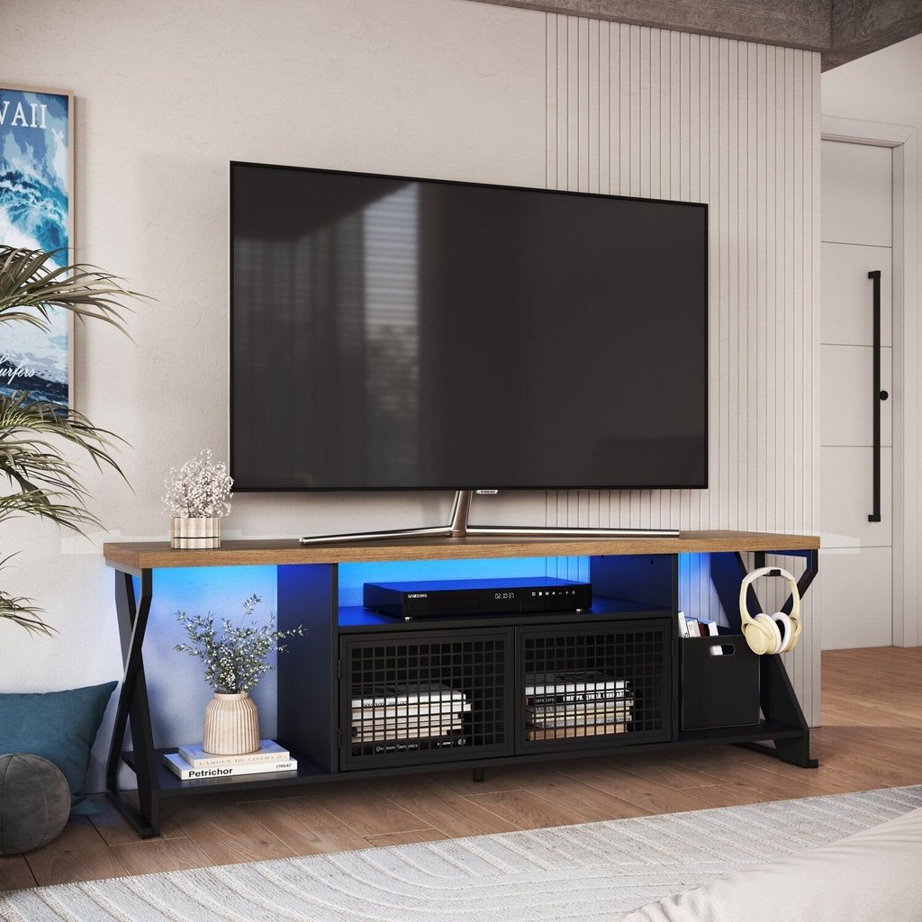 Rack Industrial para TV até 60 Polegadas com LED 160cm Colorido Preto/Mel Preto