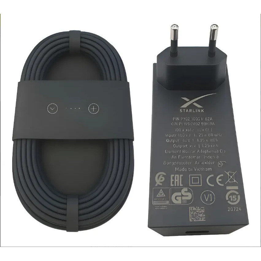 Cabo De Energia 15m + Fonte 100% Original Starlink Mini Cinza