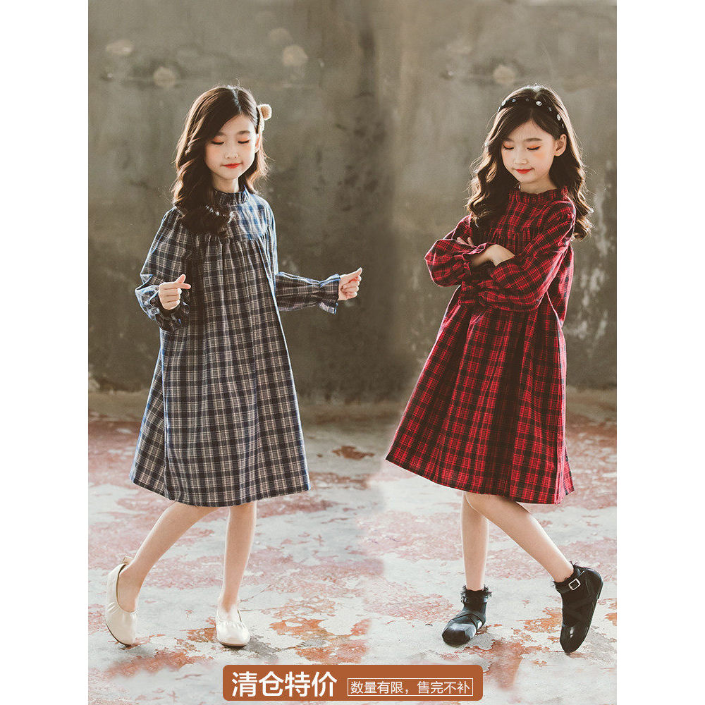 Meninas vestido Retro estilo ocidental médio grande crianças roupas de primavera 2026 novo estilo de manga comprida saia