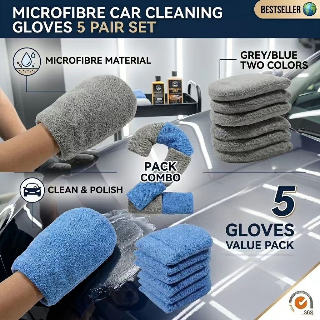 5 Peças Almofada De Esponja Aplicadora De Cera De Carro De Microfibra Macia-Luva De Espuma De Polimento Para Cuidados De