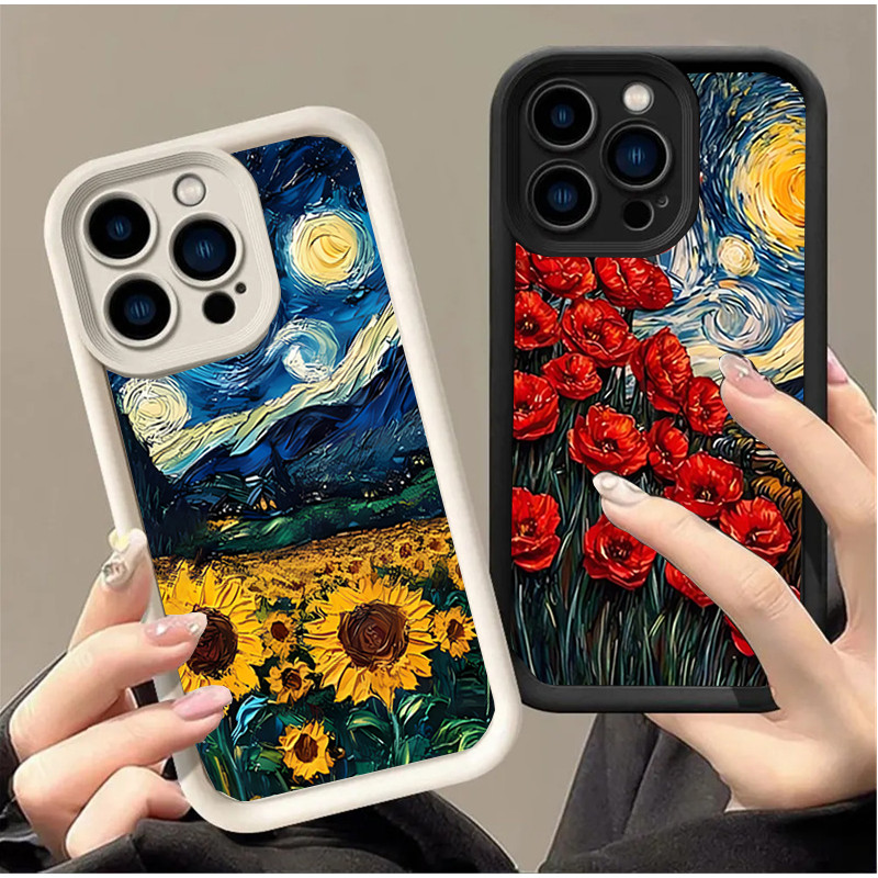 Capa De Pintura A Óleo De Girassóis De Céu Estrelado Para Samsung A57 A56 A55 A17 A07 A16 A15 A27 A54 A06 A35 A23 A14 A5
