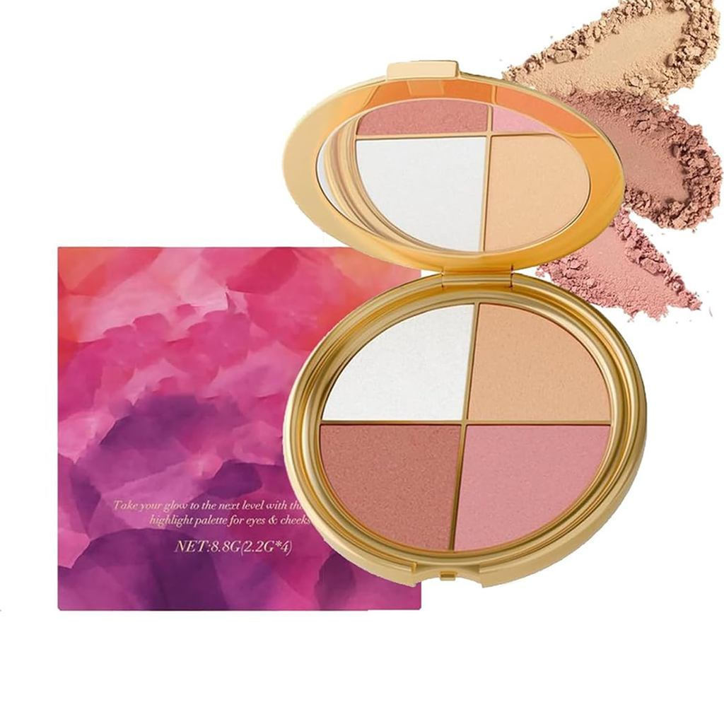 Paleta de Olhos e Bochechas - Maquiagem de Sombra e Iluminador, Paleta de Iluminador Facial para Mulheres, Blush Multifu
