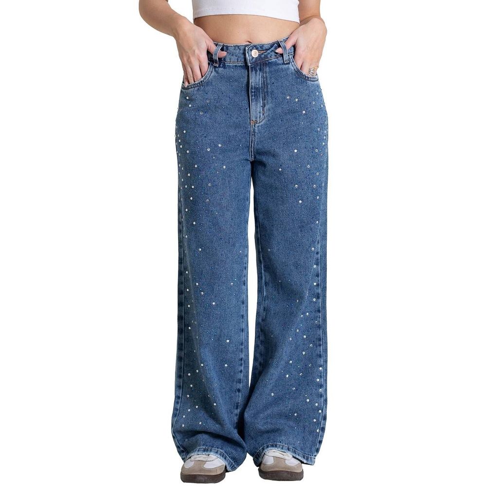 Calça Jeans Sawary Wide Leg Petit Brilho - 283723