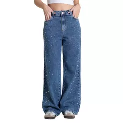 Calça Jeans Sawary Wide Leg Petit Brilho - 283723