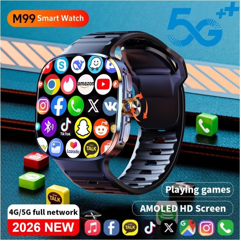 4G 5G Full Netcom Smartwatch 2.4 Polegadas Tela Amoled Inserir Cartão Sim GPS WIFI 190 ° Relógio Inteligente Android Par