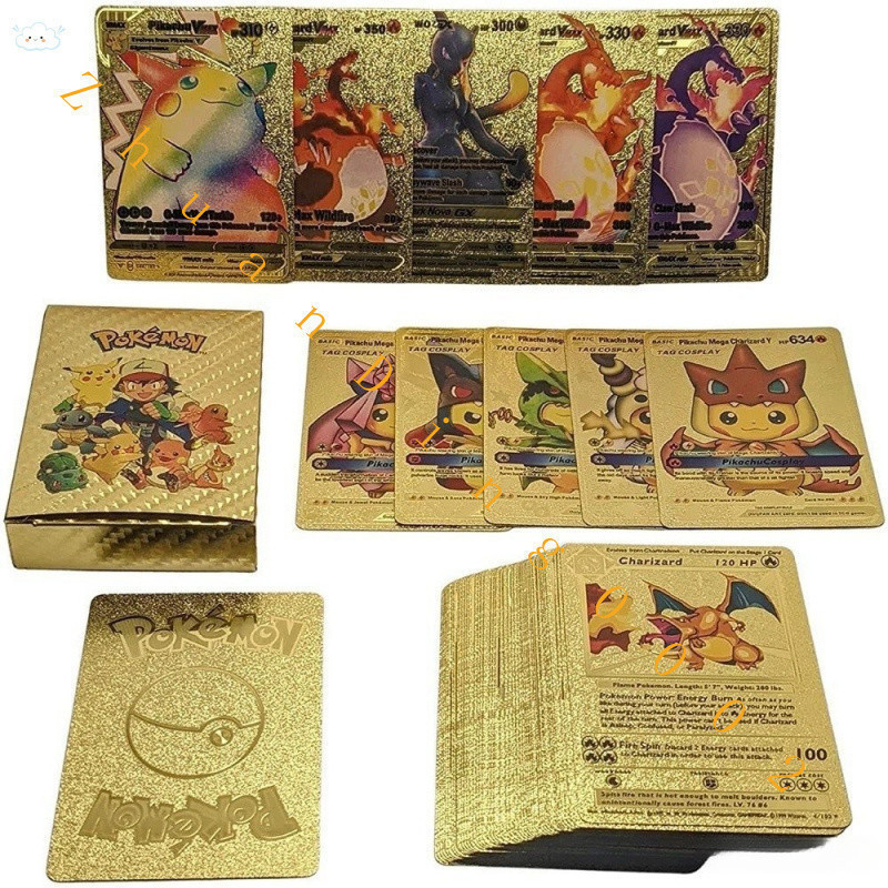 Versão original em inglês da caixa de cartas Pokémon Gold Metal Fire Elf Vmax Gx, adequada para crianças IXZI HKLY